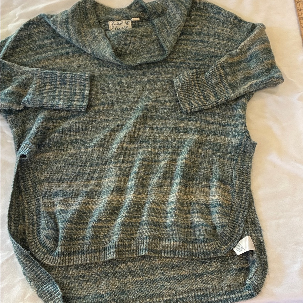 Anthropologie Split Tunic Field Flower Sweater Women S Green Striped Sea Green